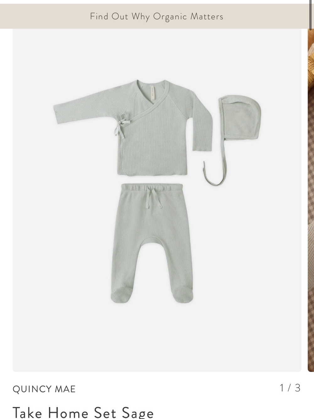 Quincy Mae Sage Ribbed 3-Piece Baby Set